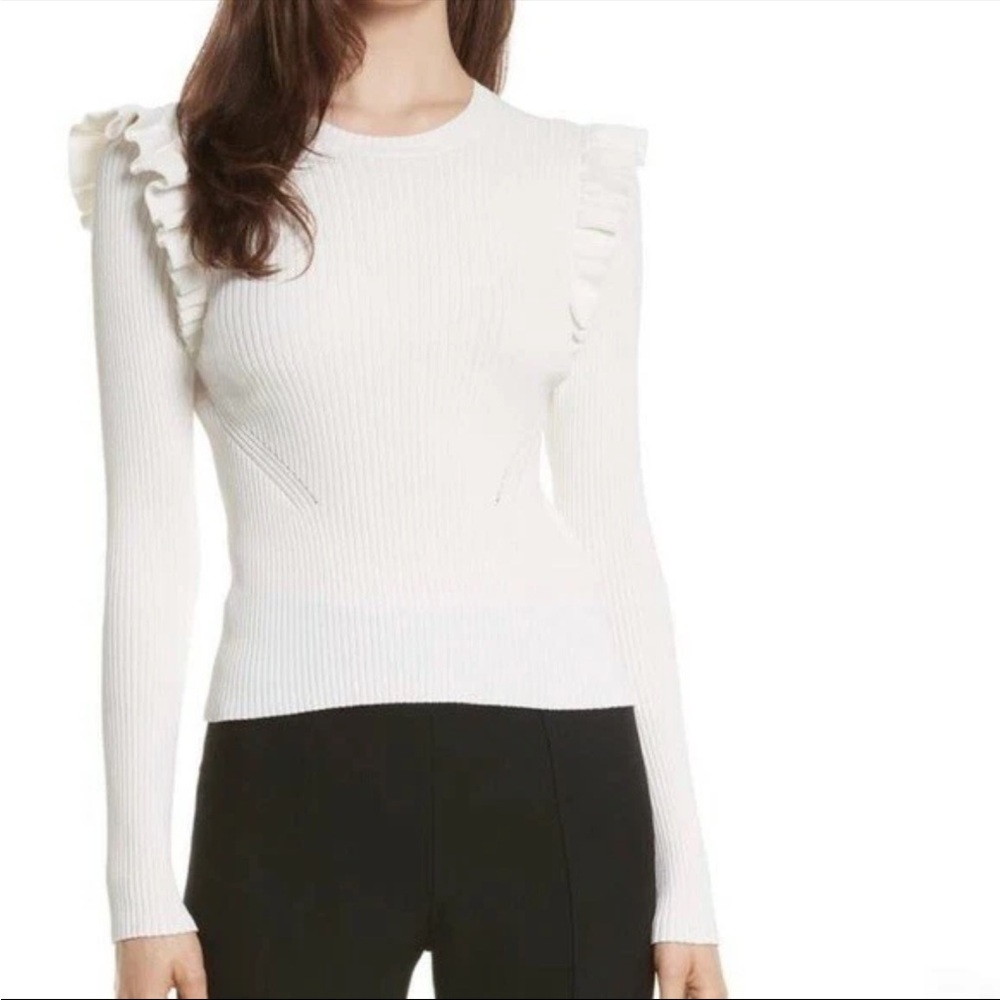 Cinq a Sept White Ruffle Sweater